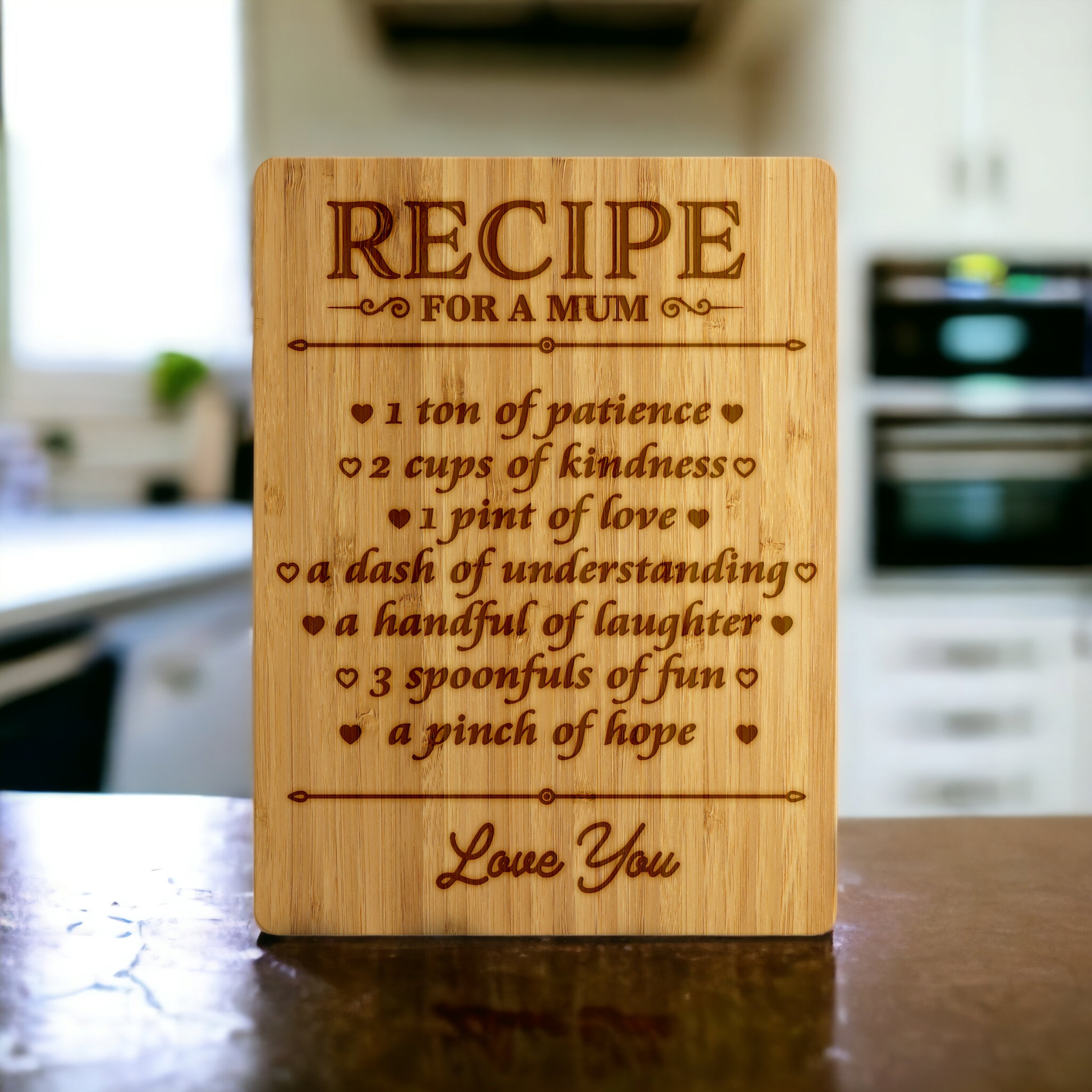 Recipe For Mum Engraved Beech Wood Board - A Heartfelt Kitchen Essential