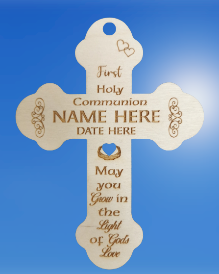 Personalised First Holy Communion Birch Cross - A Sacred Keepsake