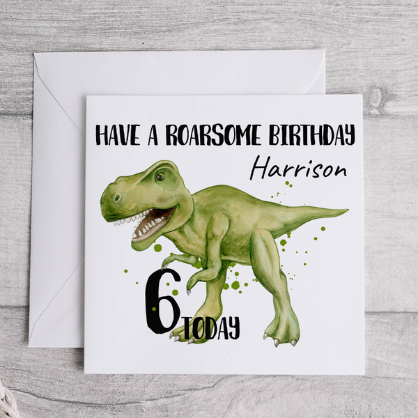 Personalised 'Have a Roarsome Birthday' Dinosaur Card