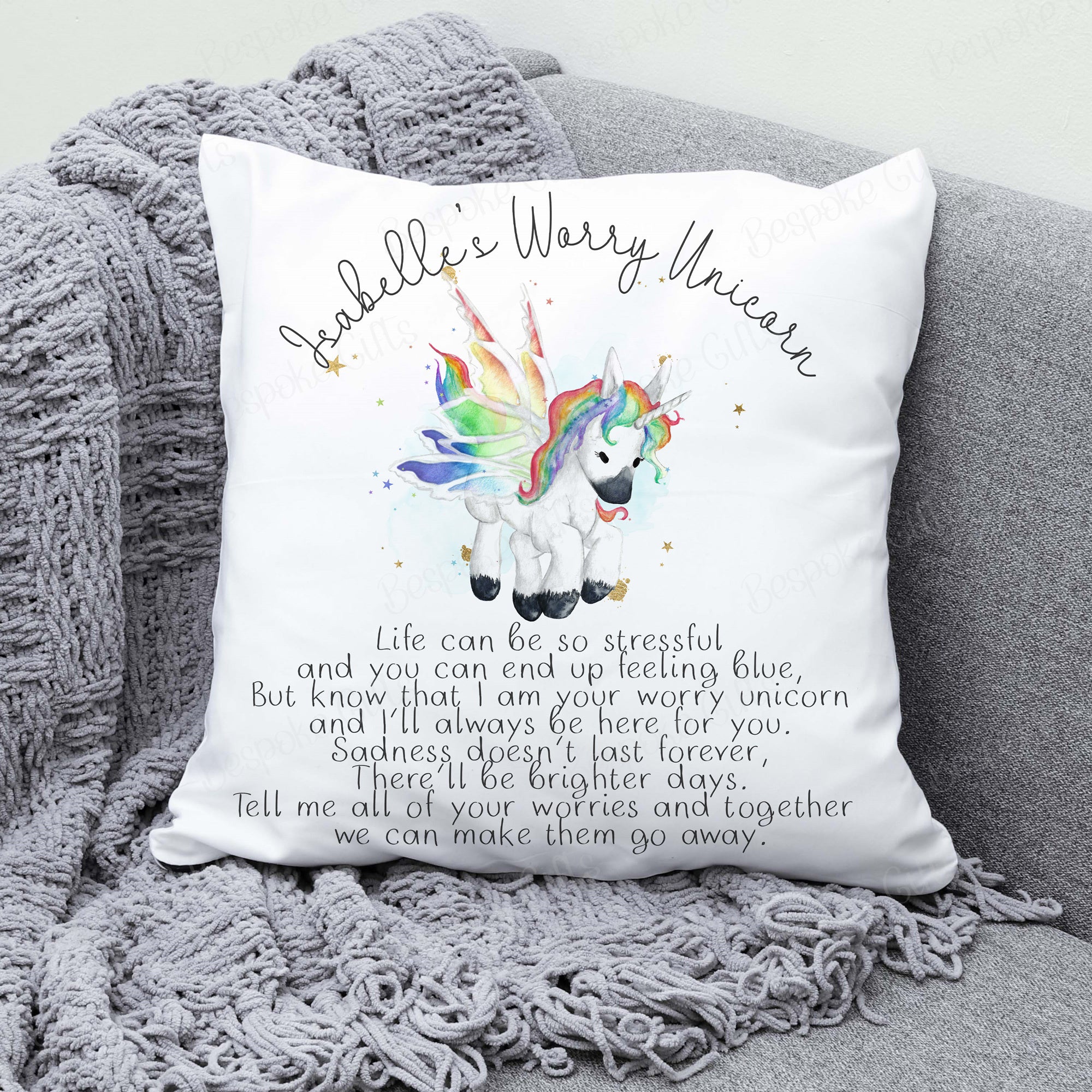 Personalised Unicorn Worry Pillow - Soft, Cuddly Comfort for Kids