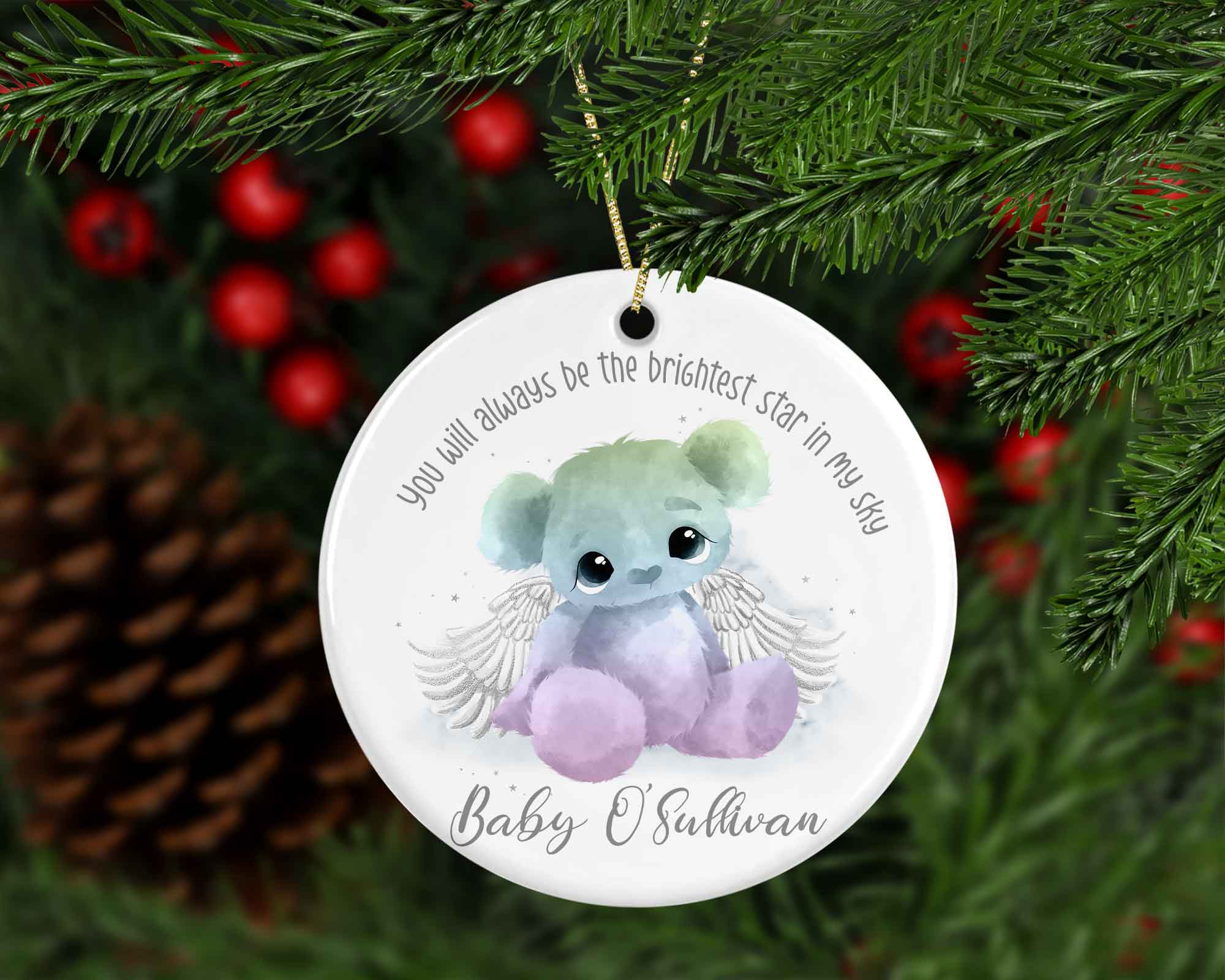 Beautiful baby loss memorial rainbow bear tree decoration