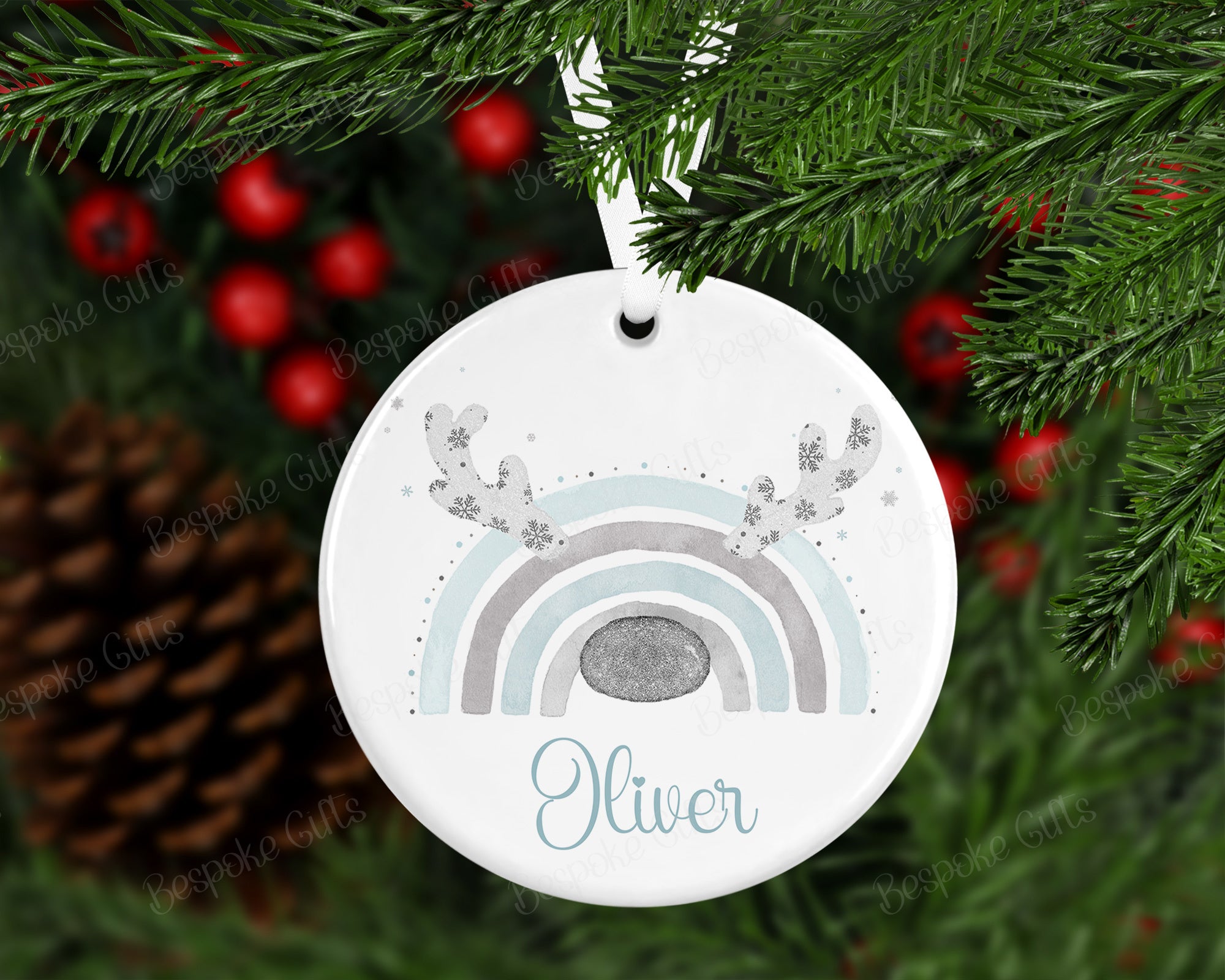 Personalised Reinbow Christmas Bauble