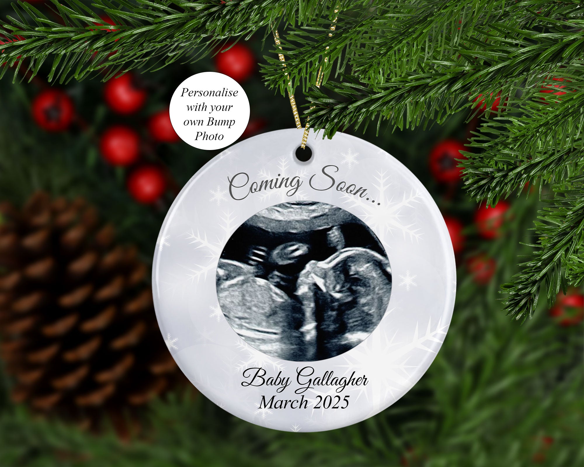 Personalised coming soon Baby Scan Bump Tree decoration