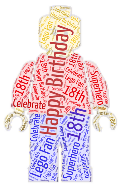 Bespoke Lego Man silhouette comprised of words