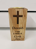 Blessed Light - Personalised Christening/Baptism Oak Wood Tea Light Candle