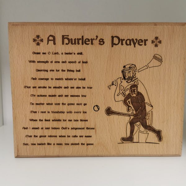 Hurlers Prayer - Sacred Gaelic Engraved Beech Wood Plaque