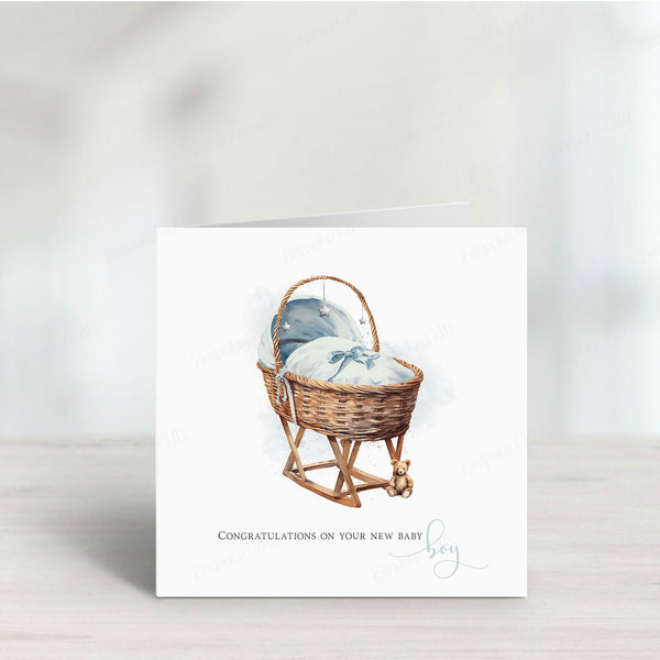 Custom Moses Basket New Baby Card - Cherishable Welcome