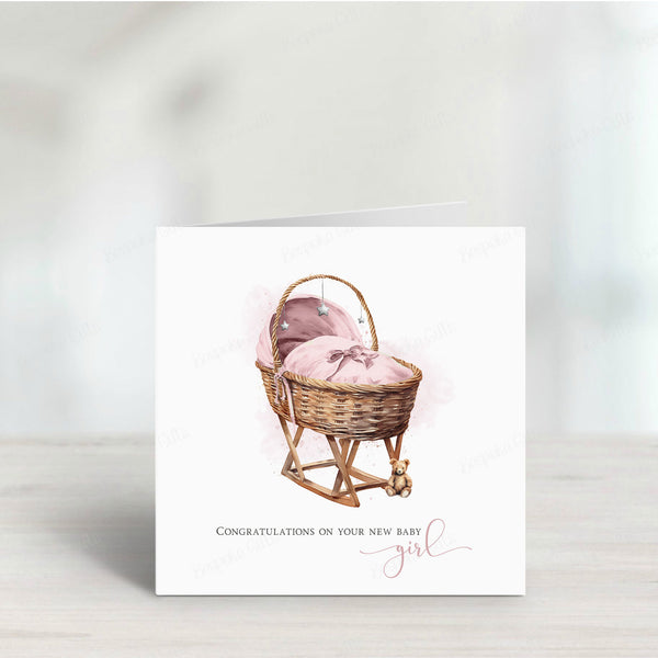 Custom Moses Basket New Baby Card - Cherishable Welcome