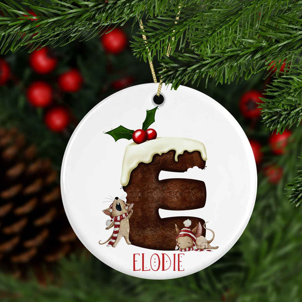 Christmas Pudding mouse Initial & name tree decoration