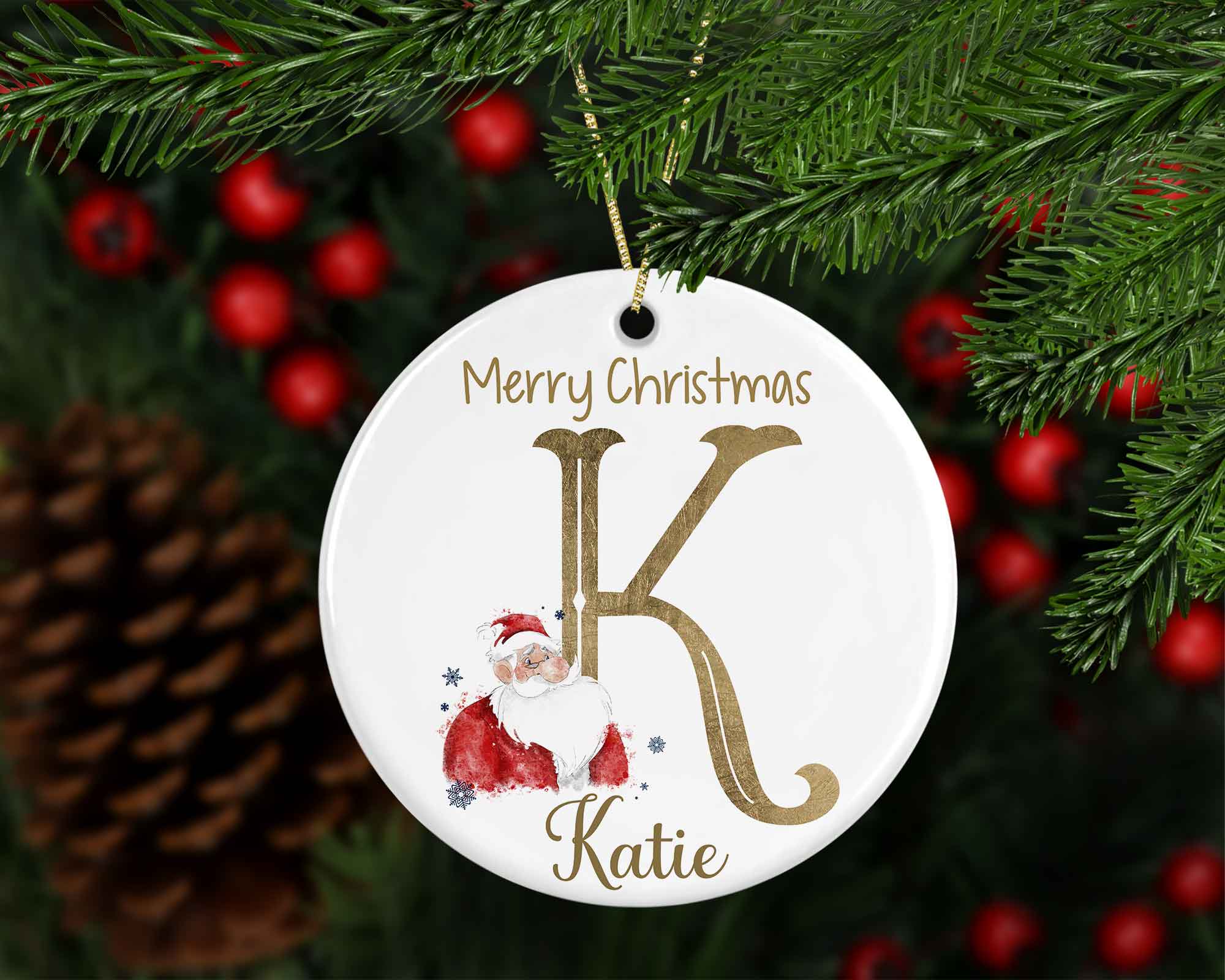 Personalised Gold Santa Alphabet Decoration