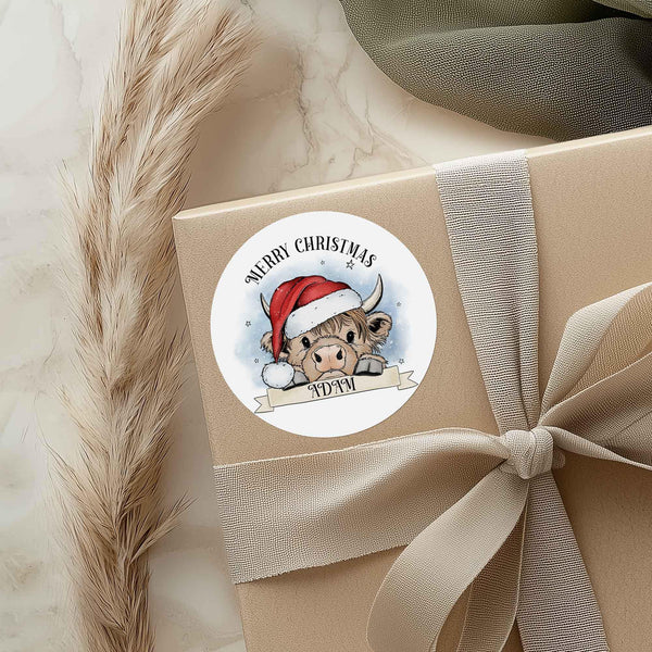 Personalised Christmas Highland Cow Stickers - perfect for gift wrapping - Christmas labels & tags