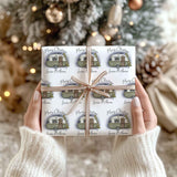 Personalised Christmas Caravan Wrapping Paper - Red & Green Caravan Festive Gift Wrap - Custom Names Holiday Paper