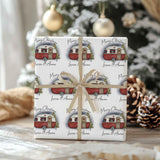 Personalised Christmas Caravan Wrapping Paper - Red & Green Caravan Festive Gift Wrap - Custom Names Holiday Paper