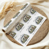 Personalised Christmas Caravan Wrapping Paper - Red & Green Caravan Festive Gift Wrap - Custom Names Holiday Paper