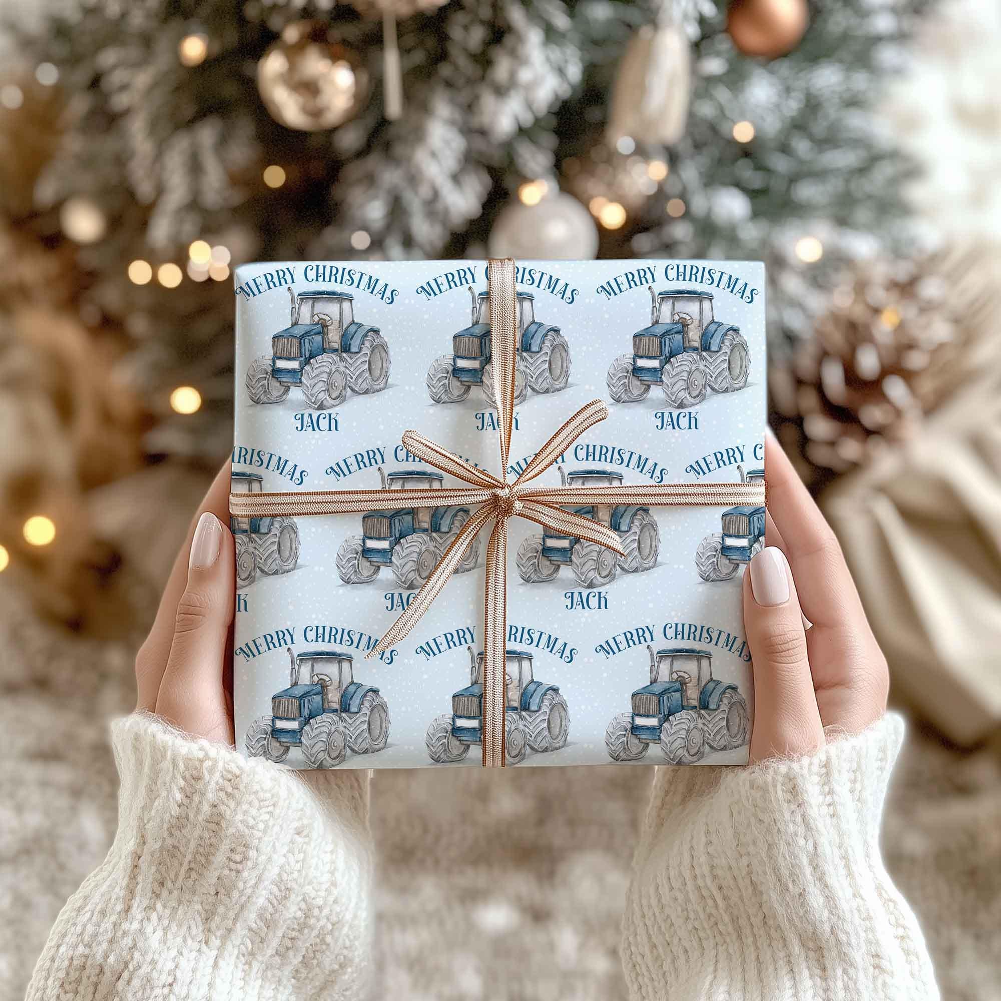 Personalised Christmas Tractor Wrapping Paper- Festive Farm Gift Wrap