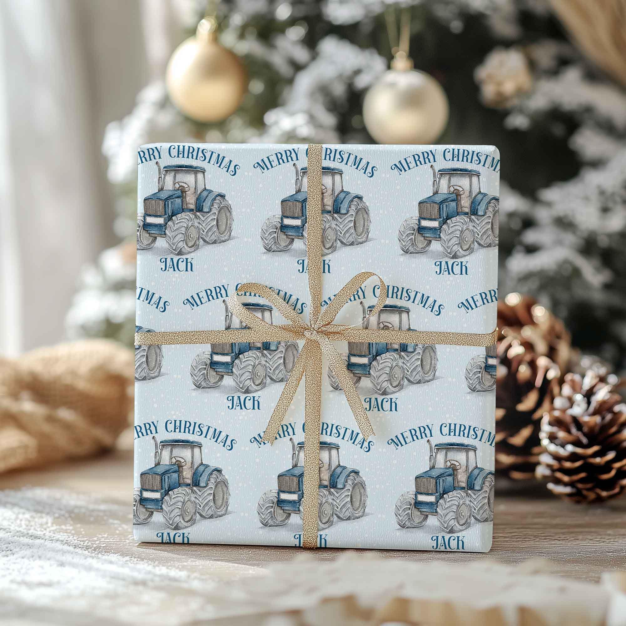 Personalised Christmas Tractor Wrapping Paper- Festive Farm Gift Wrap