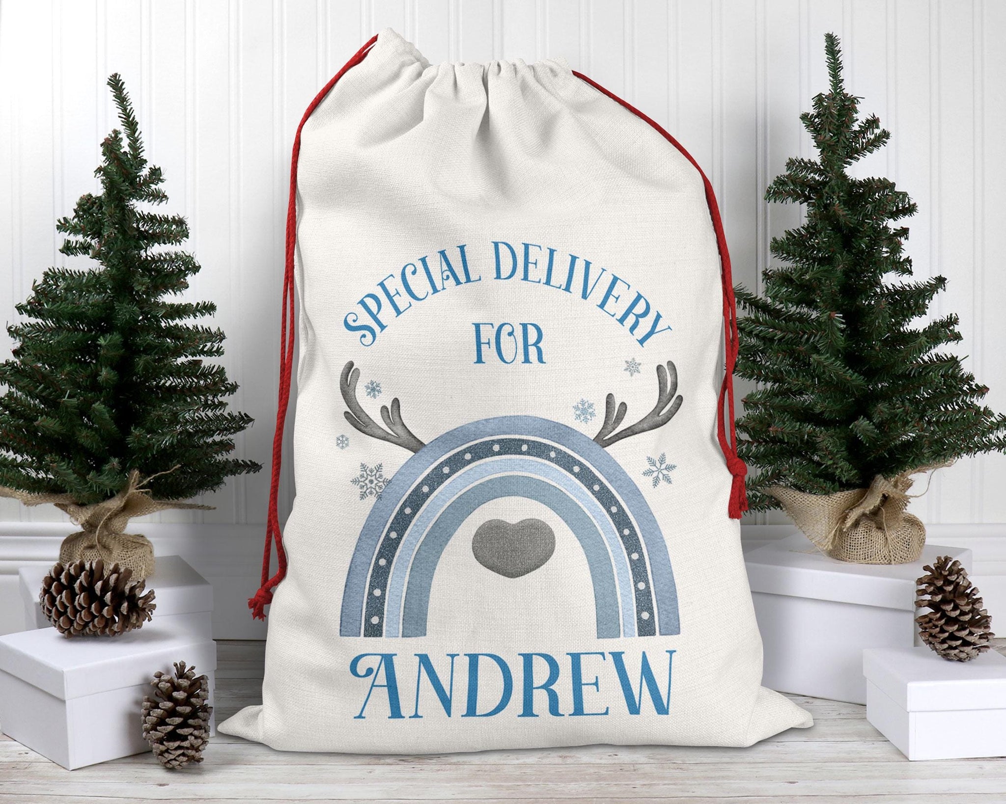 Personalised Christmas Reindeer Sack – Special Delivery for Kids - Reindeer Rainbow Gift Bag - Custom Santa Sack - Christmas Eve Bag