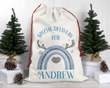 Personalised Christmas Reindeer Sack – Special Delivery for Kids - Reindeer Rainbow Gift Bag - Custom Santa Sack - Christmas Eve Bag