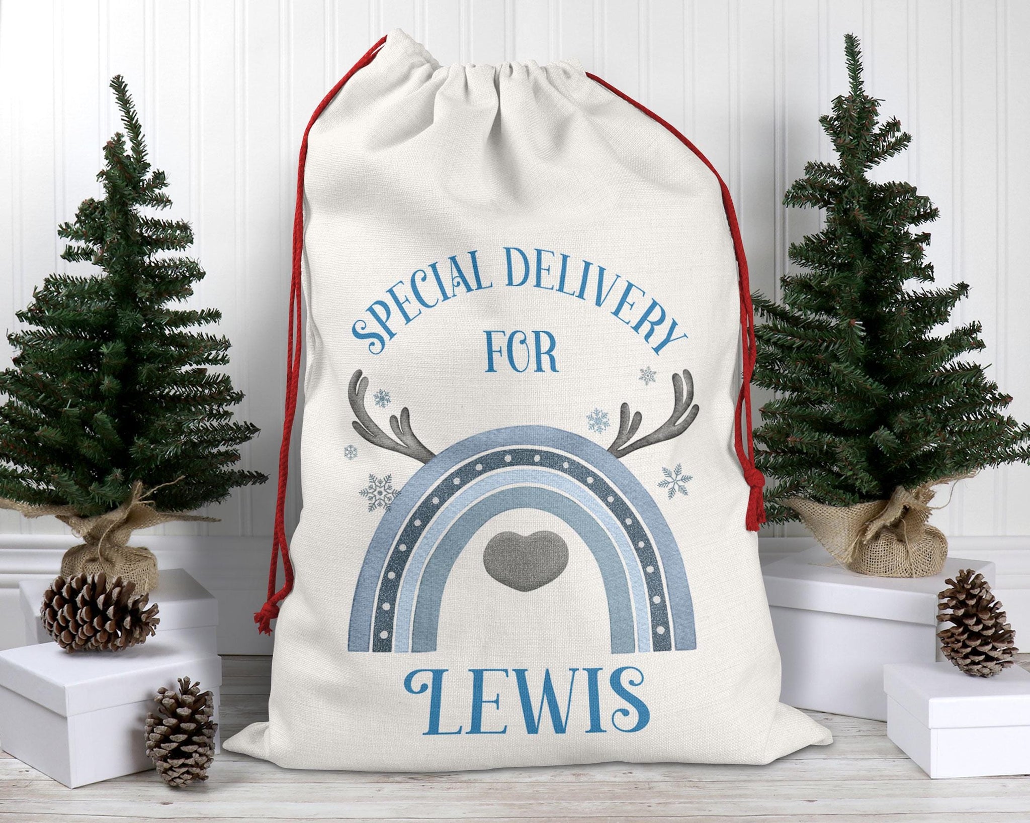 Personalised Christmas Reindeer Sack – Special Delivery for Kids - Reindeer Rainbow Gift Bag - Custom Santa Sack - Christmas Eve Bag