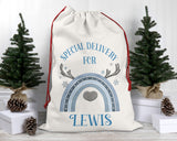 Personalised Christmas Reindeer Sack – Special Delivery for Kids - Reindeer Rainbow Gift Bag - Custom Santa Sack - Christmas Eve Bag