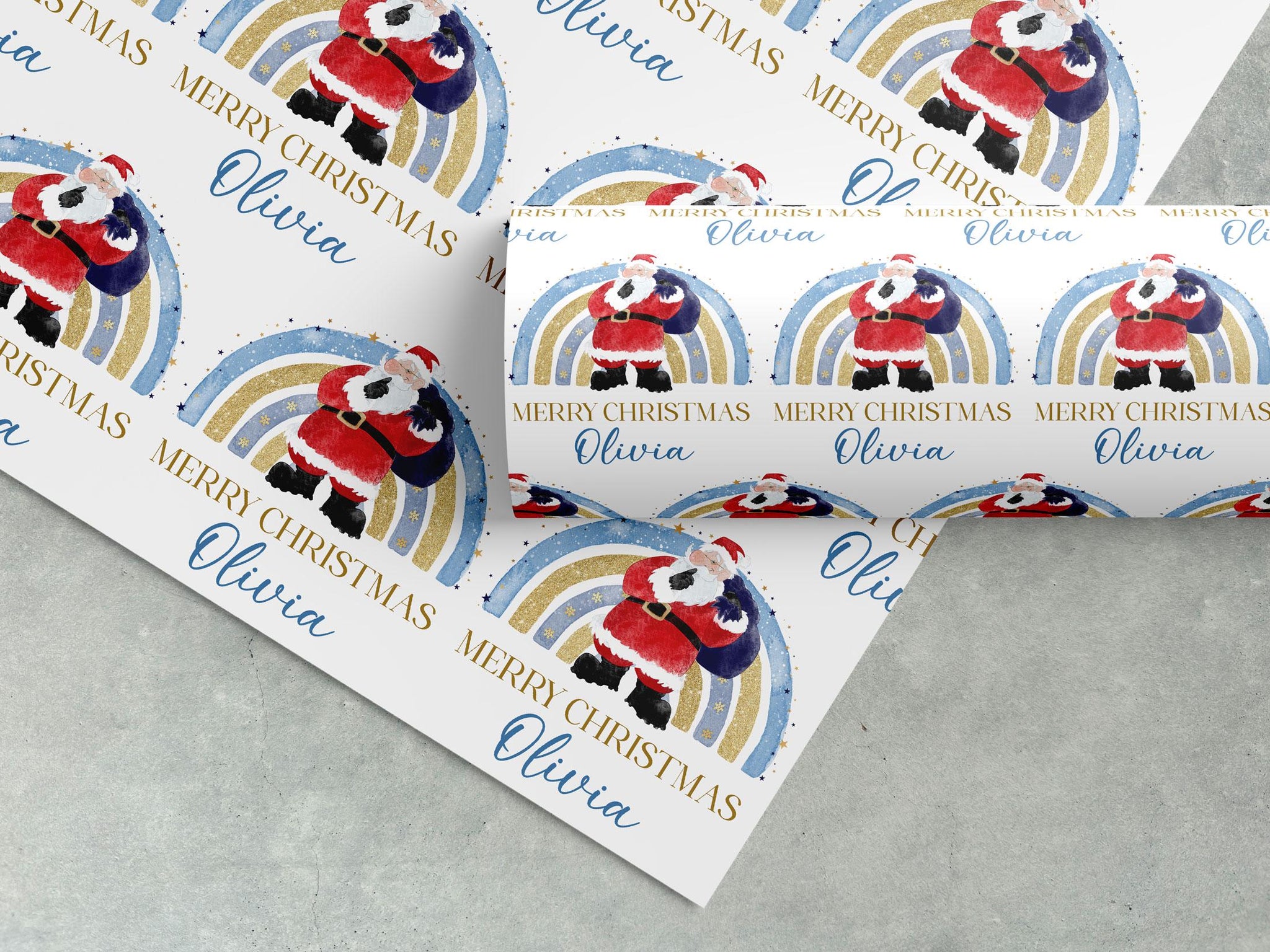 Personalised Santa Christmas Wrapping Paper – Festive Kids Gift Wrap – Custom Name Holiday Gift Paper