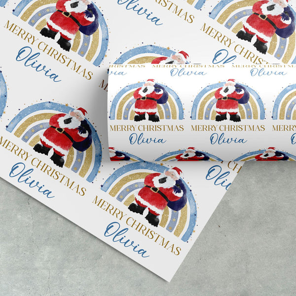 Personalised Santa Christmas Wrapping Paper – Festive Kids Gift Wrap – Custom Name Holiday Gift Paper