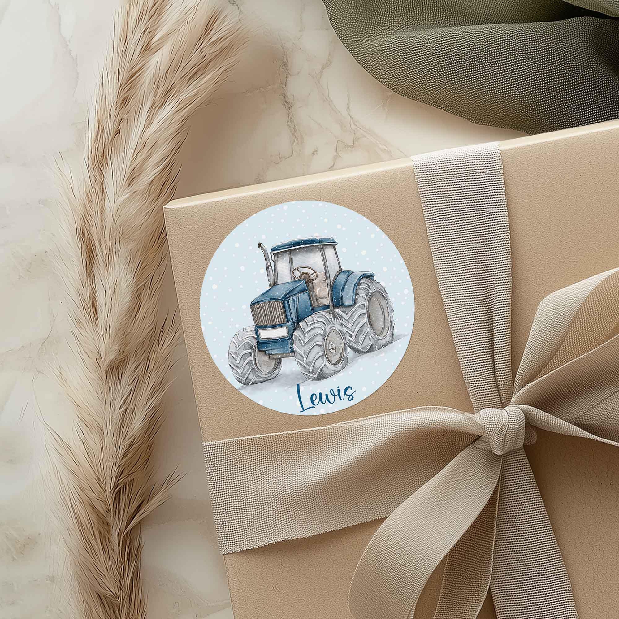 Personalised Christmas Tractor Stickers – Custom Name Tractor Gift Labels – Holiday wrap