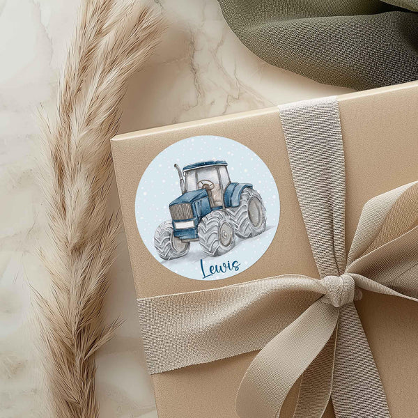 Personalised Christmas Tractor Stickers – Custom Name Tractor Gift Labels – Holiday wrap