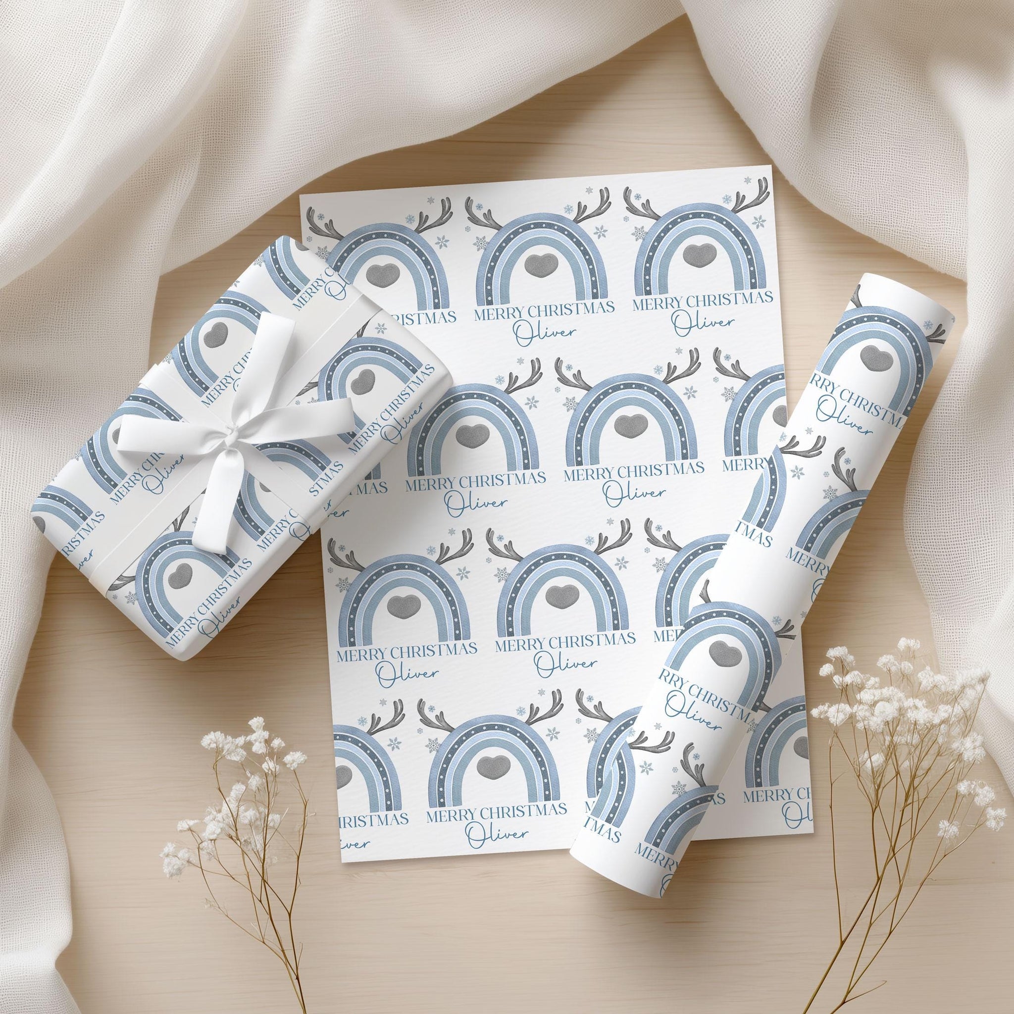 Personalised Christmas Reindeer wrapping paper- Festive gift wrap - Kids Christmas - Custom gift paper