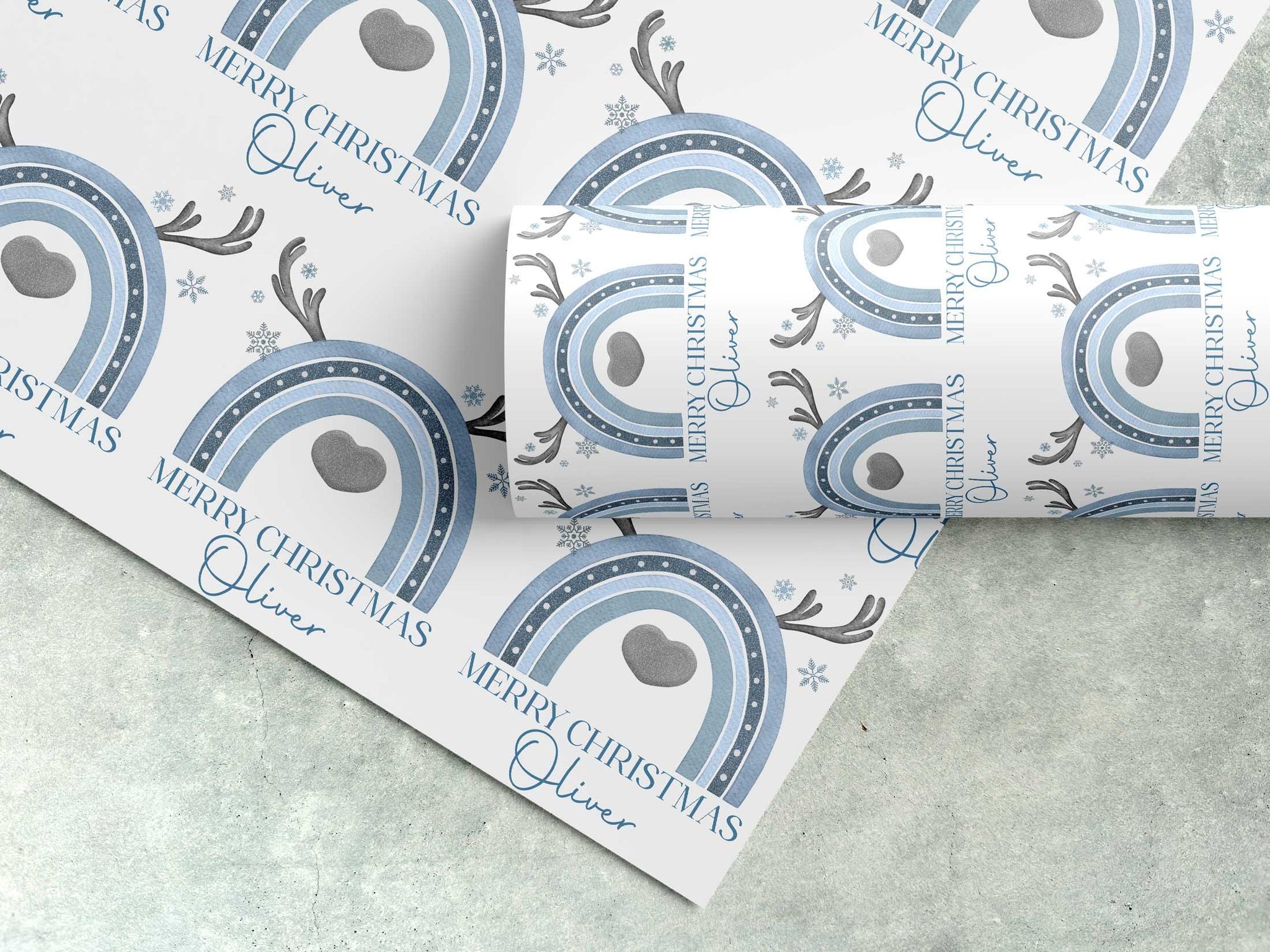 Personalised Christmas Reindeer wrapping paper- Festive gift wrap - Kids Christmas - Custom gift paper