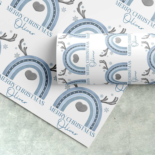 Personalised Christmas Reindeer wrapping paper- Festive gift wrap - Kids Christmas - Custom gift paper