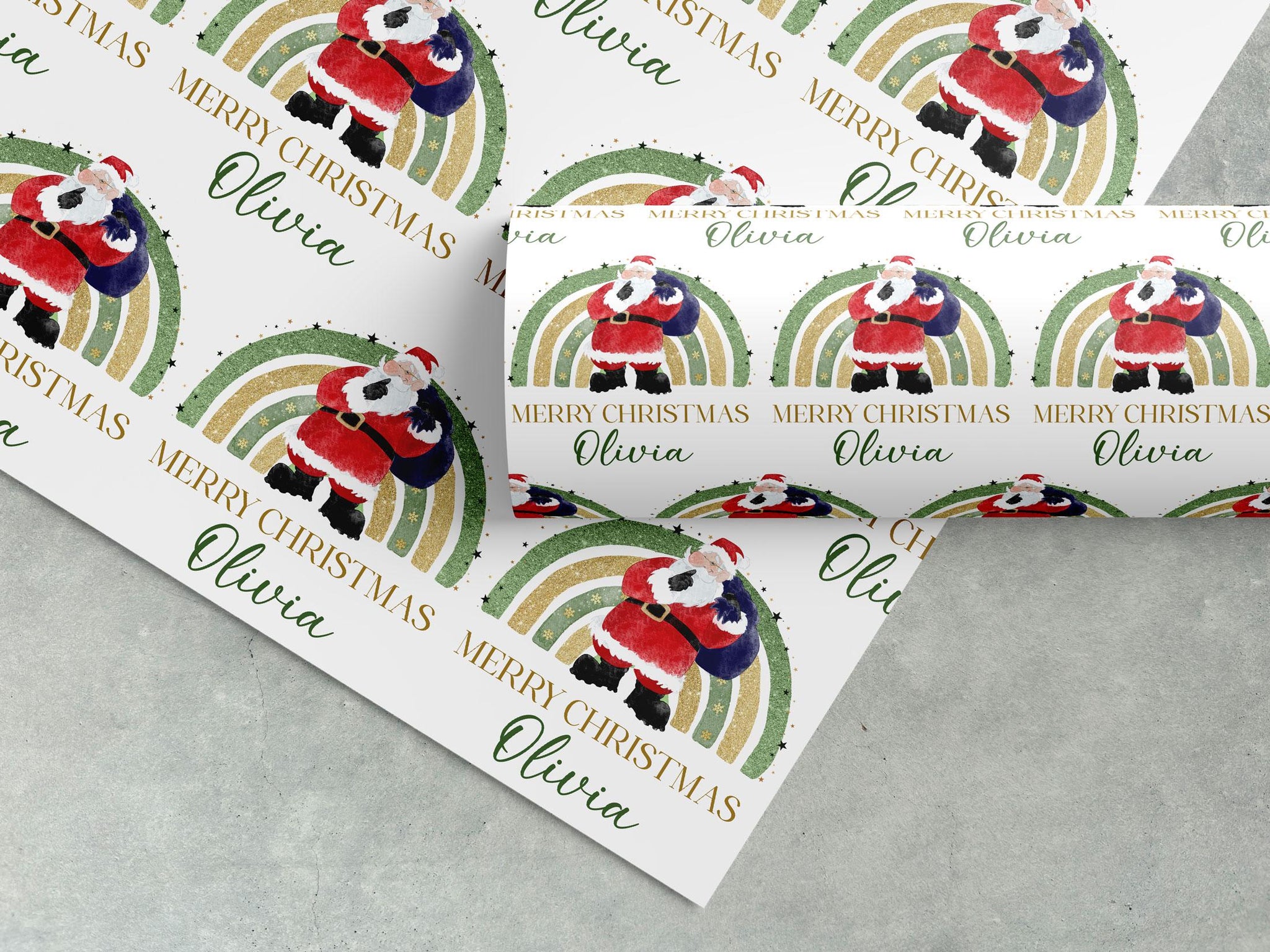 Personalised Santa Christmas Wrapping Paper – Festive Kids Gift Wrap – Custom Name Holiday Gift Paper