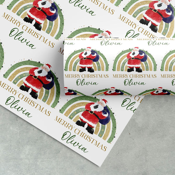 Personalised Santa Christmas Wrapping Paper – Festive Kids Gift Wrap – Custom Name Holiday Gift Paper