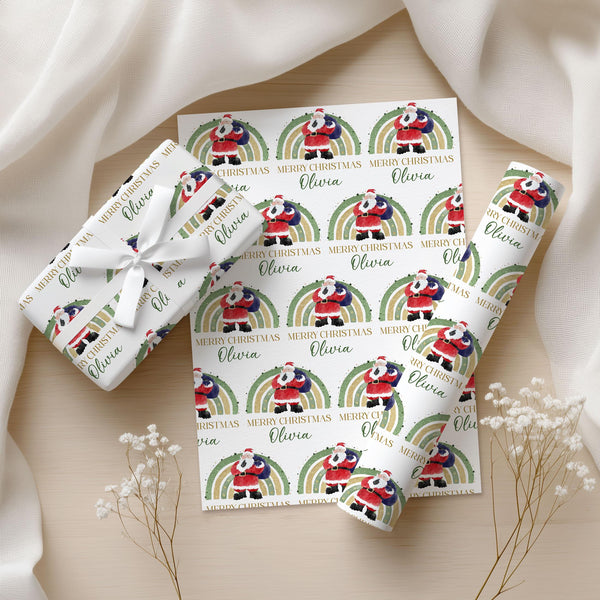 Personalised Santa Christmas Wrapping Paper – Festive Kids Gift Wrap – Custom Name Holiday Gift Paper