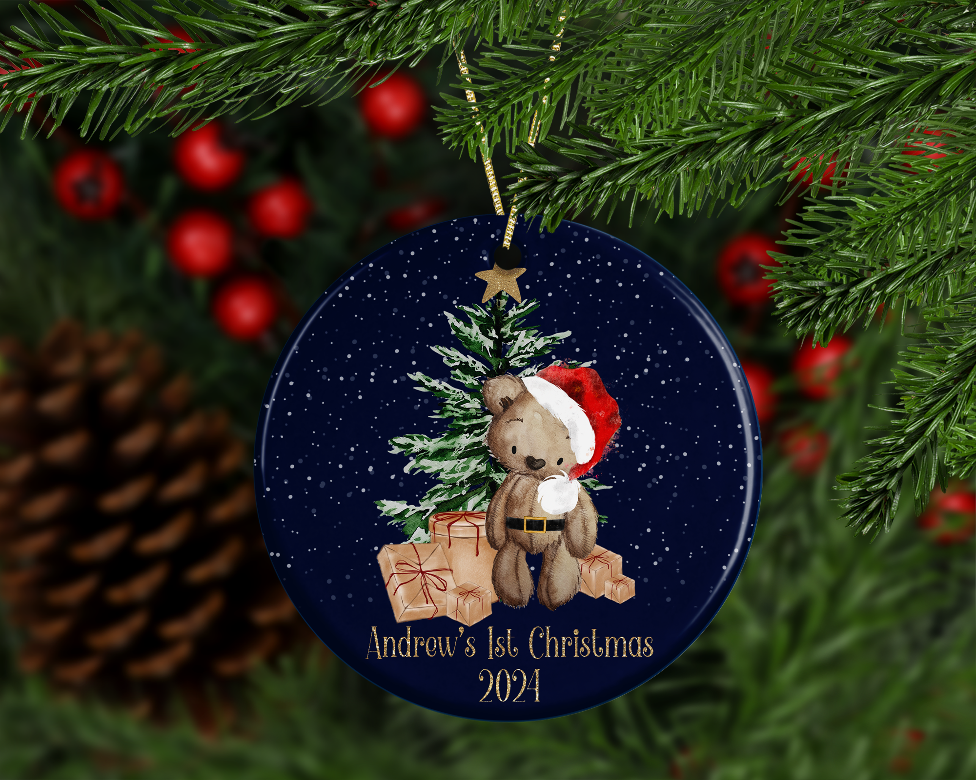 Christmas brown bear tree decoration