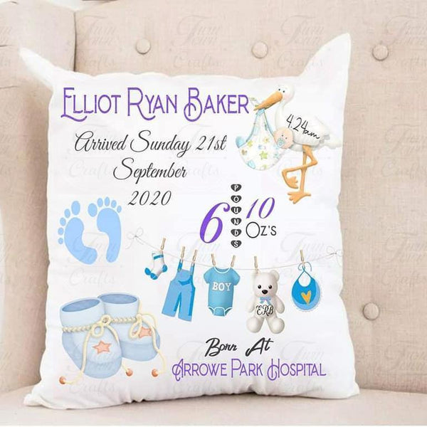 Personalised Birth Baby Stat Announcement Pillow - Twin Town Crafts