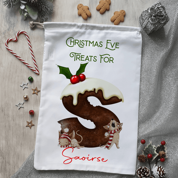Christmas Pudding mouse alphabet christmas eve treat bag - Twin Town Crafts