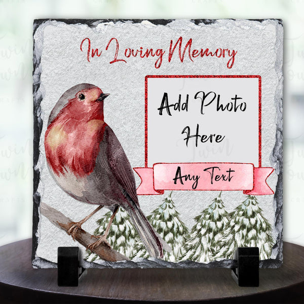 Christmas Robin memorial Slate - Twin Town Crafts