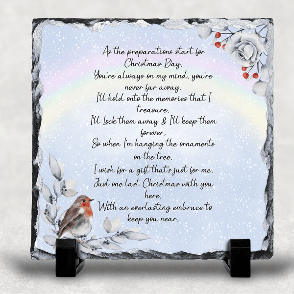 Christmas Robin Memorial Slate (with and without photo) - Twin Town Crafts