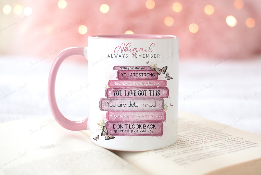 Personalised pink butterfly affirmations positivity mug