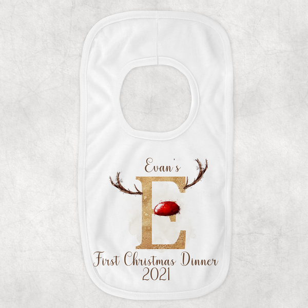 Personalised Reindeer alphabet Christmas Bib