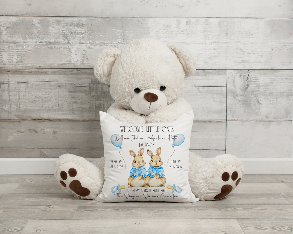 Personalised Bunny Baby Stat Pillows (Various Colours) & Twins