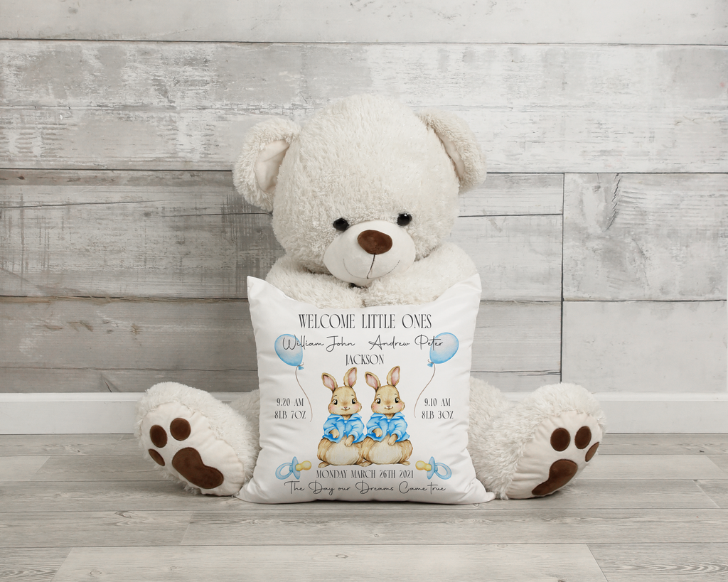 Personalised Bunny Baby Stat Pillows Various Colours Twins