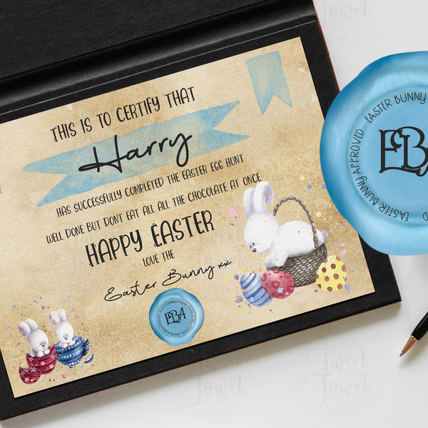 Personalised Blue Easter Bunny Certificates - Twin Town Crafts