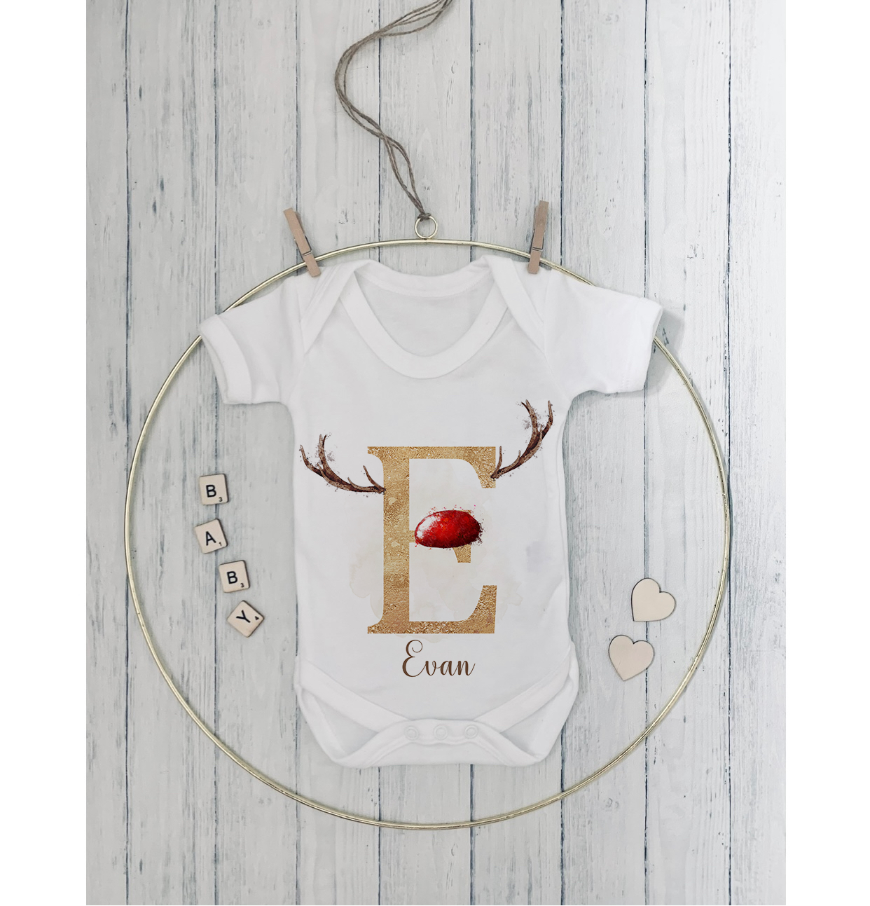 Personalised Reindeer alphabet Christmas baby vest