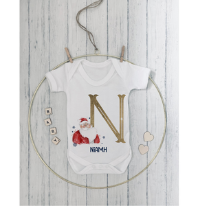 Gold santa alphabet Christmas baby vest