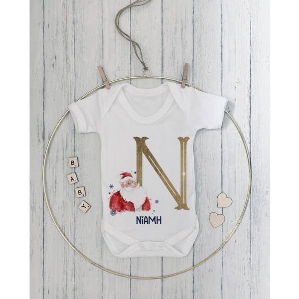 Gold santa alphabet Christmas baby vest