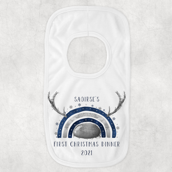 Navy and silver/Navy and Gold christmas reinbow Bib