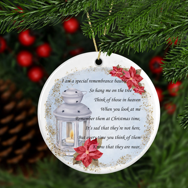 Memorial Christmas Lantern with poem tree decorations (Pink & Blue)