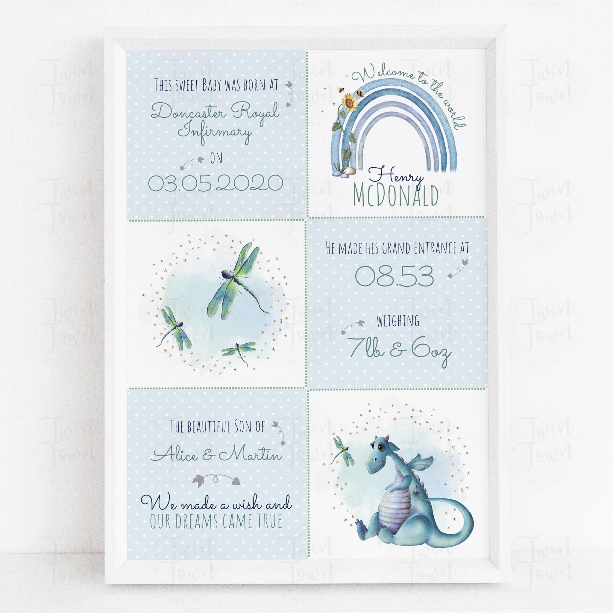 New Baby Boy/Girl Birth Stat frame (Blue and pink) - Twin Town Crafts